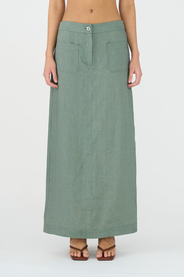 ivy copenhagen IVY-Augusta 70's Linen Skirt - Dusty Steel Green