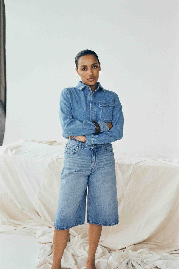 ivy copenhagen IVY-Augusta Long Shorts Wash Palencia Denim Blue