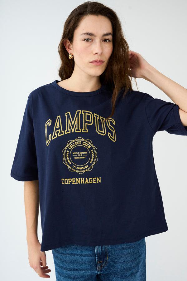 ivy copenhagen IVY-Campus Glitter Tee - Deep Navy Blue