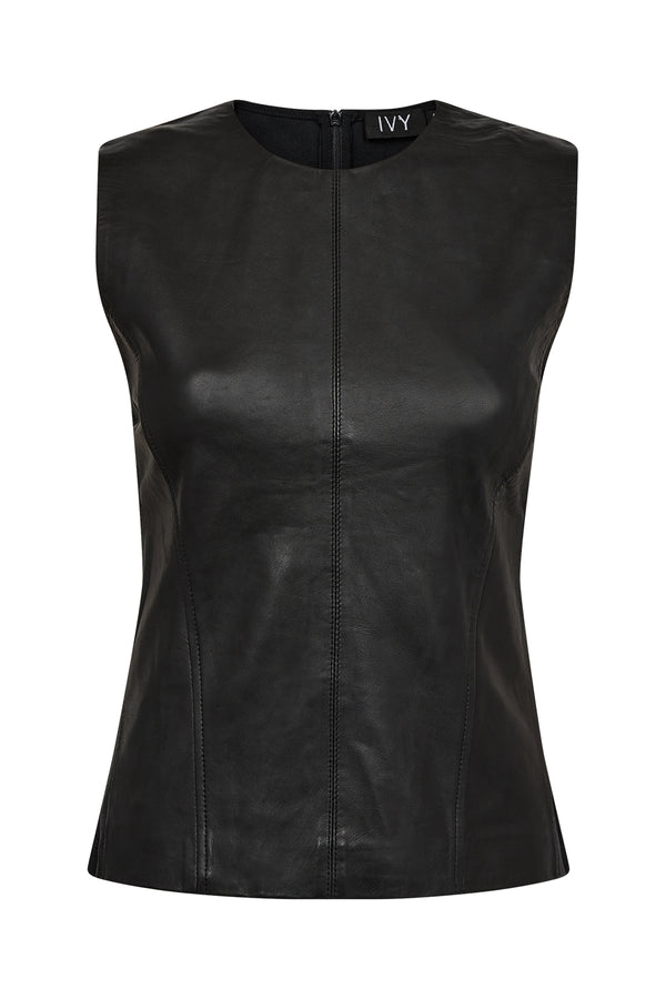 Ivy Copenhagen IVY-Kylie Leather Mix Top - Black