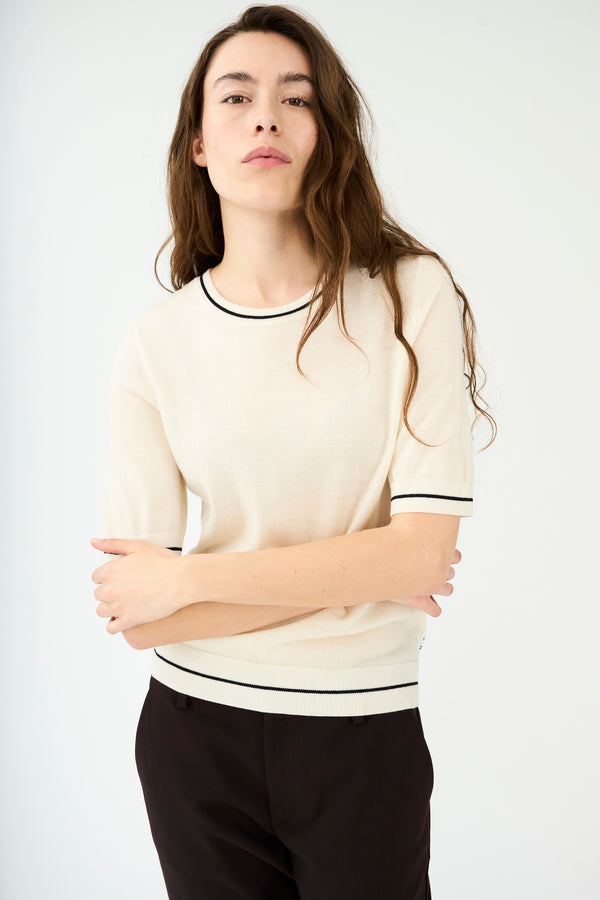 Ivy Copenhagen IVY-Essex Contrast SS O-neck Knit - Ecru