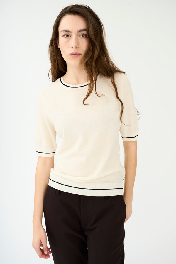 ivy copenhagen IVY-Essex Contrast SS O-neck Knit - Ecru