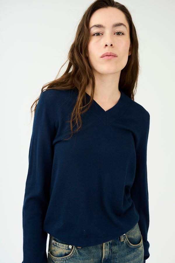 Ivy Copenhagen IVY-Essex Regular LS V-neck Knit - Deep Navy Blue