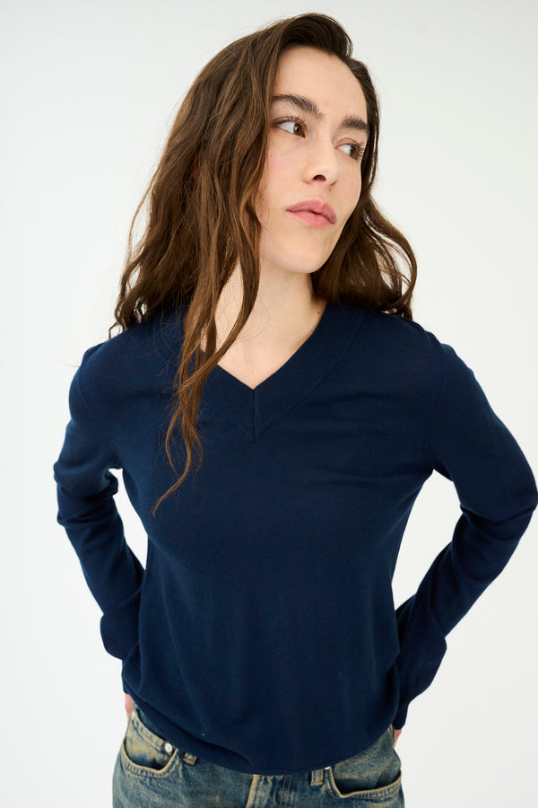 ivy copenhagen IVY-Essex Regular LS V-neck Knit - Deep Navy Blue