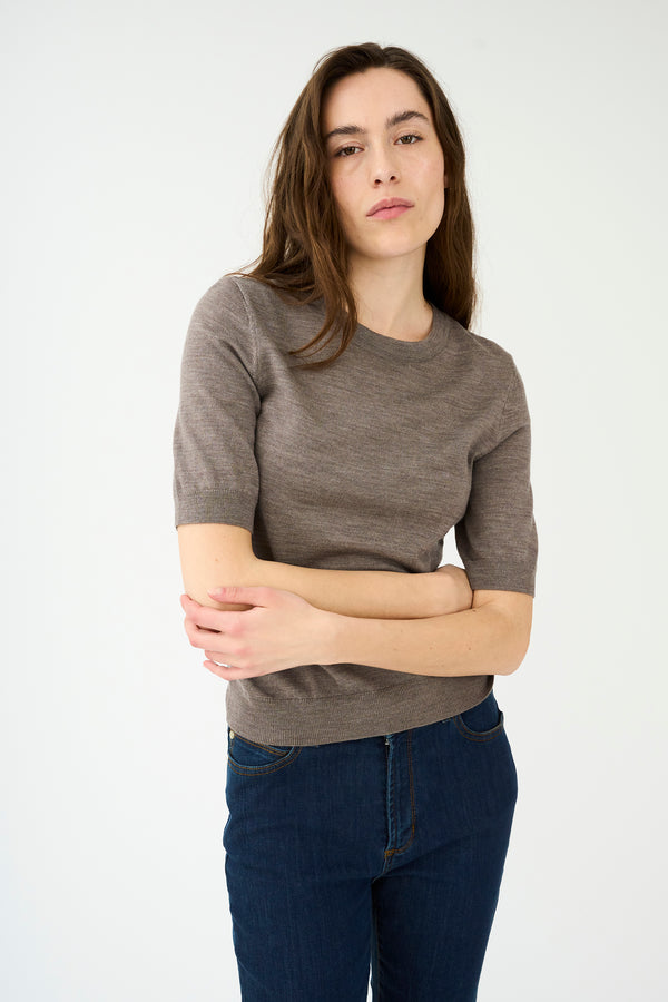 Ivy Copenhagen IVY-Essex SS O-neck Knit - Brown Melange