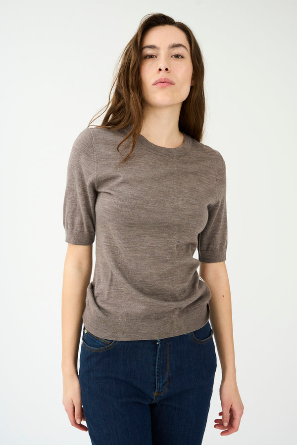 ivy copenhagen IVY-Essex SS O-neck Knit - Brown Melange