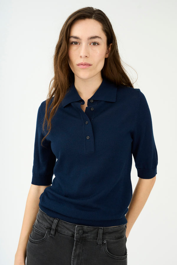 ivy copenhagen IVY-Essex SS Polo Knit - Deep Navy Blue