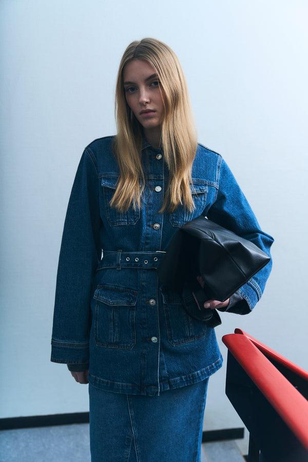 ivy copenhagen IVY-Kay Belted Uniform Jacket Wash Dublin Original Denim Blue