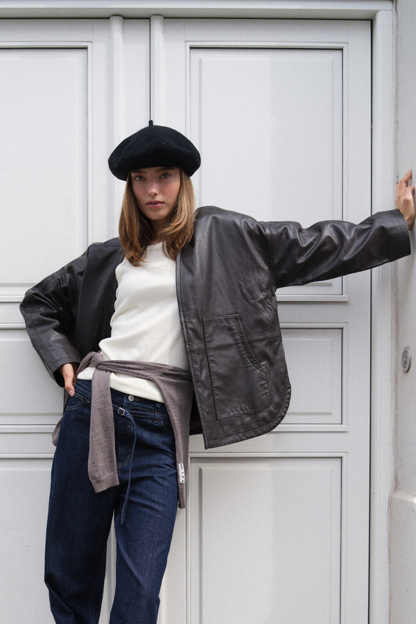 ivy copenhagen IVY-Kylie Leather Cardigan - Expresso Brown