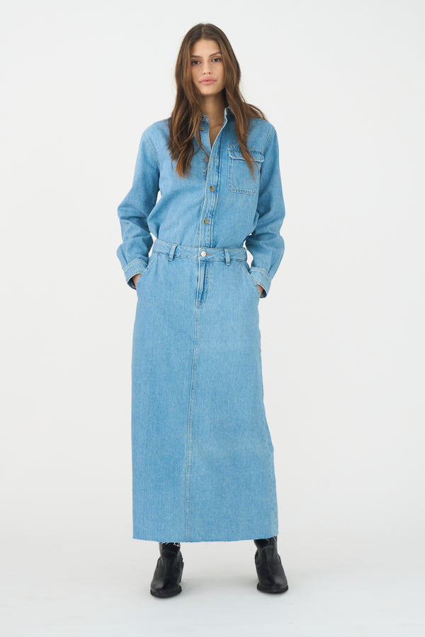 ivy copenhagen IVY-Uta Diss. Maxi Skirt Wash Mid Blue Denim Blue