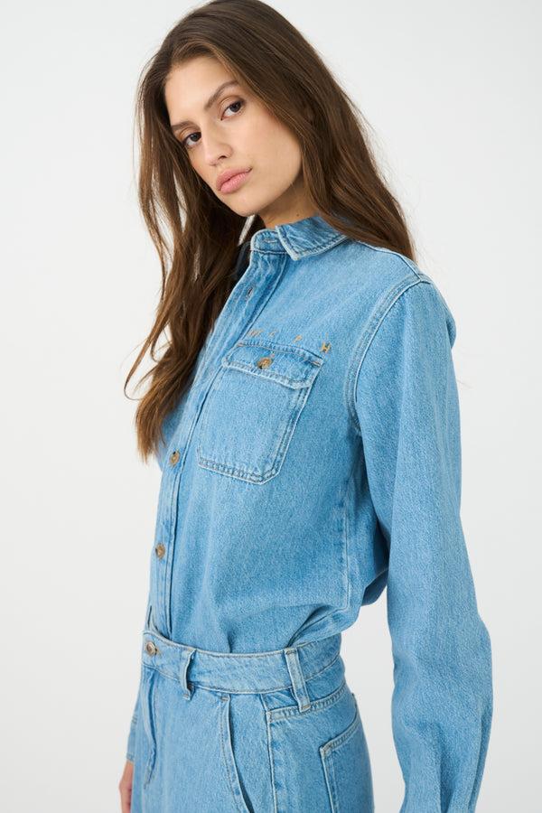 ivy copenhagen IVY-Uta Distressed L/S Shirt Wash Mid Blue Denim Blue