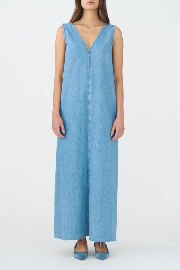 Ivy Copenhagen IVY-Uta Distressed Maxi Dress Wash Mid Blue Denim Blue