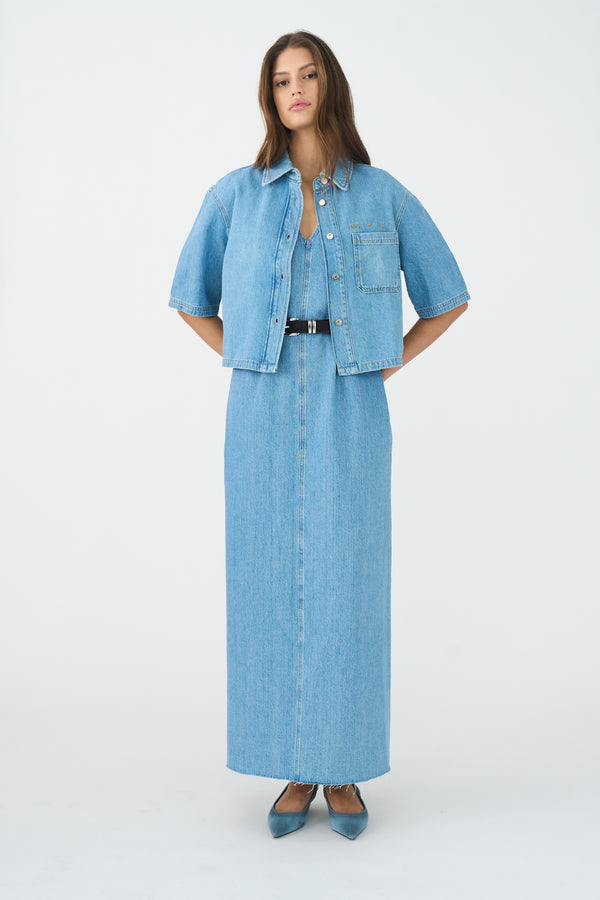 Ivy Copenhagen IVY-Uta Distressed Maxi Dress Wash Mid Blue Denim Blue