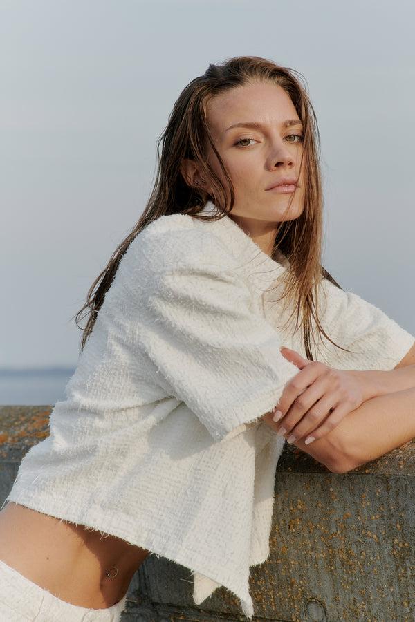 ivy copenhagen IVY-Uta Oversize SS Shirt Punch Needle - White