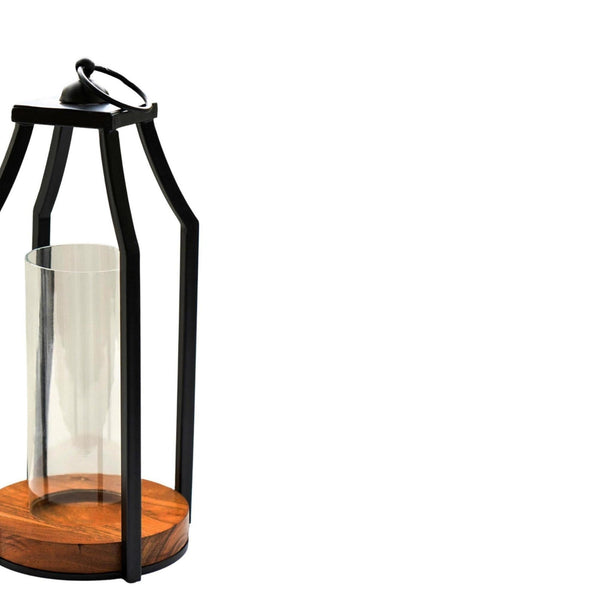 Ivyline Felicity Circular Base Lantern In Acacia Wood
