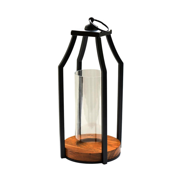 ivyline Felicity Circular Base Lantern in Acacia Wood