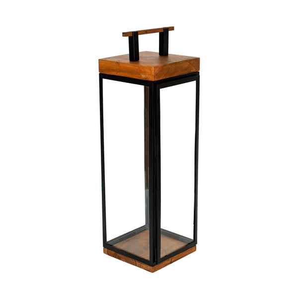 Ivyline Grace Tall Lantern In Acacia Wood And Black