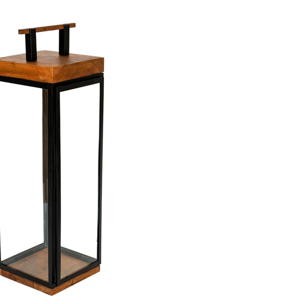 Ivyline Grace Tall Lantern In Acacia Wood And Black