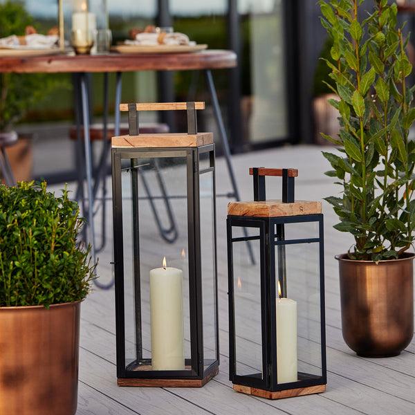 ivyline Grace Tall Lantern in Acacia Wood and Black
