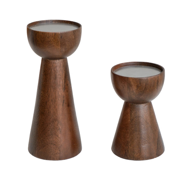 Ivyline Harvey Walnut Wooden Candle Holders Set Of 2