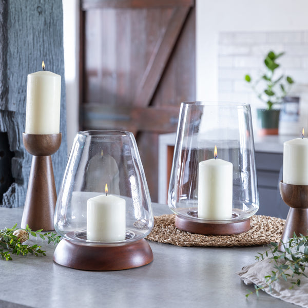 Ivyline Harvey Walnut Wooden Candle Holders Set Of 2