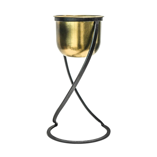 ivyline Indoor Kensington Brass Metal Round Planter on Stand