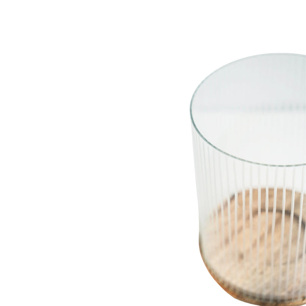 Ivyline Amelia Ribbed Glass Wooden Candle Holder