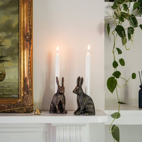 Ivyline Cast Aluminium Hare Candle Holder