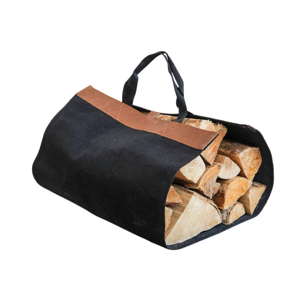 Ivyline Fabric Log Bag Black With Faux Leather