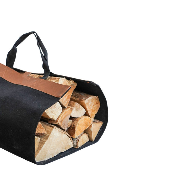 Ivyline Fabric Log Bag Black With Faux Leather