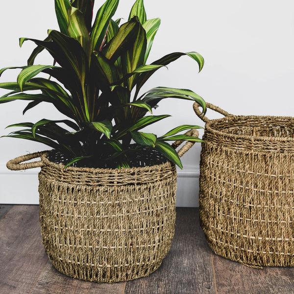 Ivyline Seagrass Lined Basket Natural Set Of 2