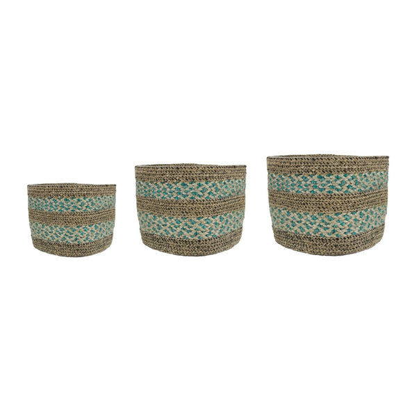 Ivyline Skalo Seagrass Lined Basket Aqua Set Of 3
