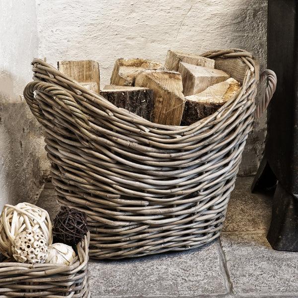 ivyline Wicker Log Basket Oval Lined