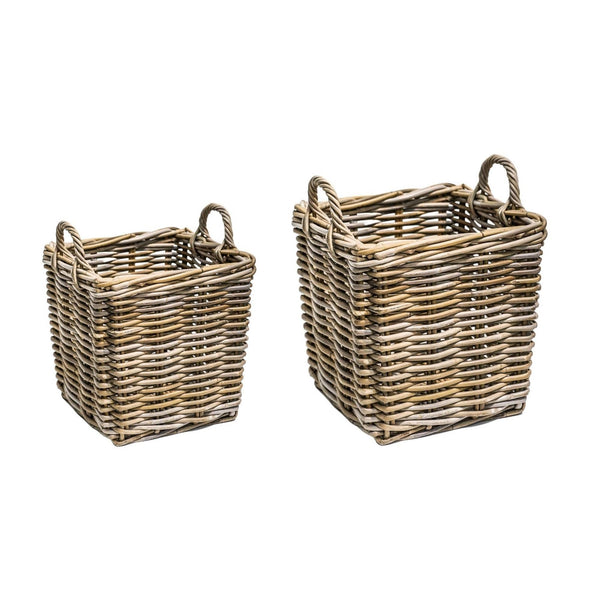 Ivyline Wicker Log Basket Square Set Of 2