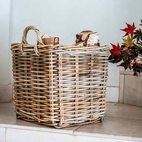 Ivyline Wicker Log Basket Square Set Of 2