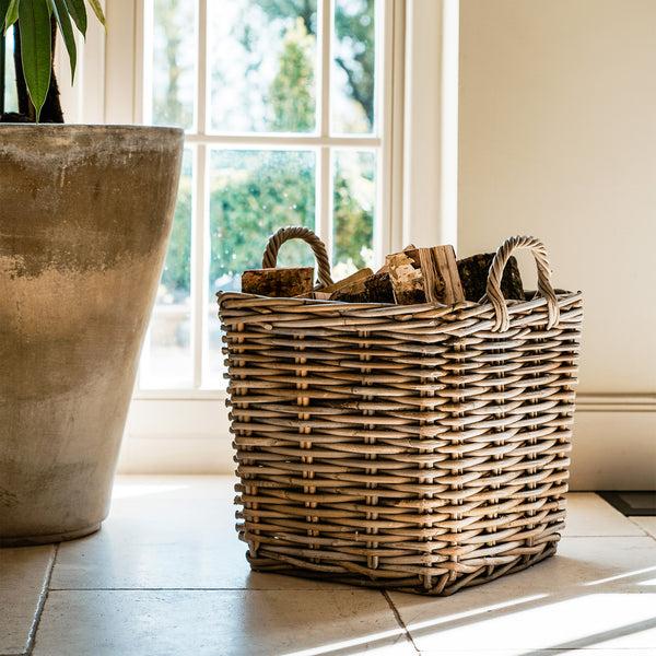 ivyline Wicker Log Basket Square Set of 2