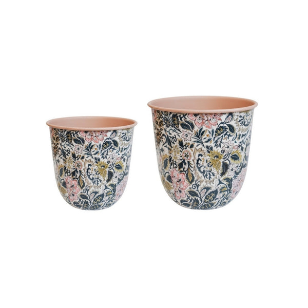 ivyline Maisie Vintage Pattern Blush Metal Planter Set of 2
