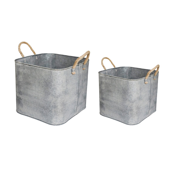 Ivyline Outdoor Galvanised Rope Handle Square Planter Set Of Two