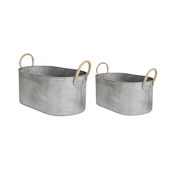 Ivyline Outdoor Galvanised Rope Handle Trough Set Of Two