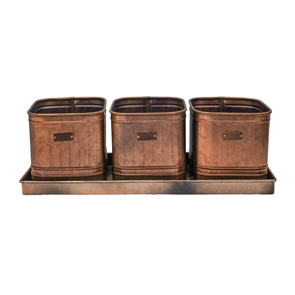 Ivyline Outdoor Hampton Copper Set Of 3 Herb Planters With Tray