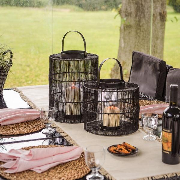 Ivyline Portofino Wirework Lantern With Glass Insert Black