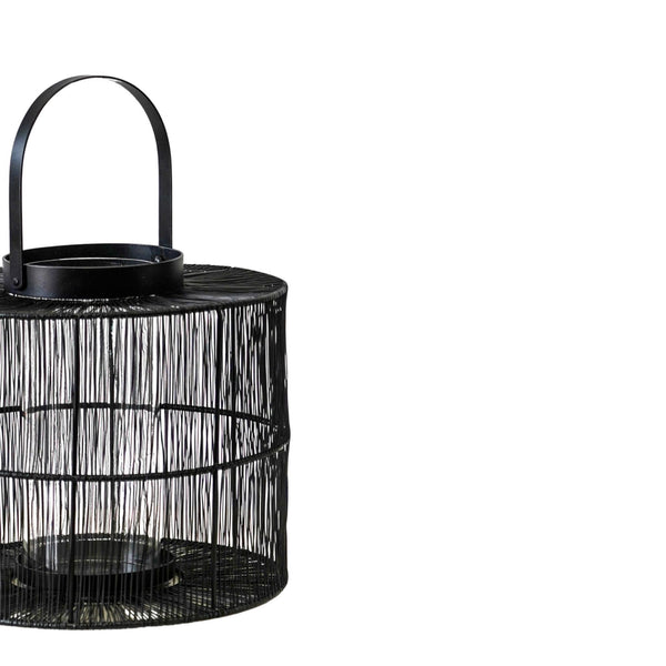 Ivyline Portofino Wirework Lantern With Glass Insert Black