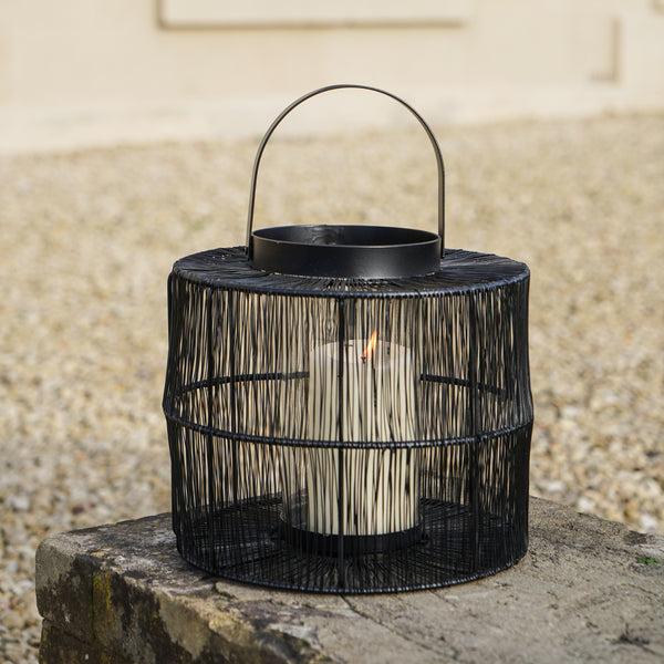 Ivyline Portofino Wirework Lantern With Glass Insert Black