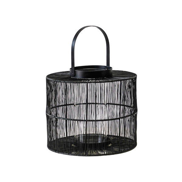 ivyline Portofino Wirework Lantern with Glass Insert Black