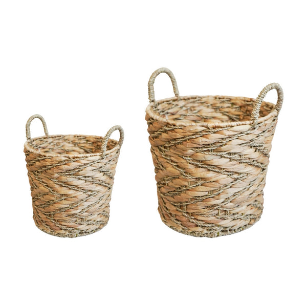 Ivyline Water Hyacinth Woven Log Basket With Handles Set Of 2