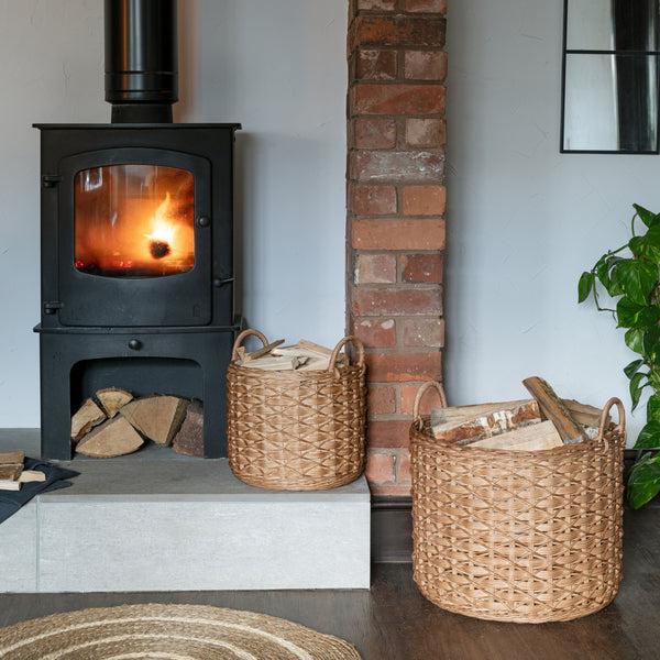 Ivyline Woven Round Rattan Log Basket With Handles Set Of 2