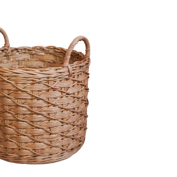 Ivyline Woven Round Rattan Log Basket With Handles Set Of 2