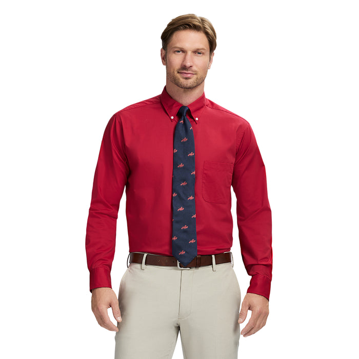 izod ALL-OVER STRETCH BUTTON-DOWN DRESS SHIRT (BUTTON DOWN COLLAR) - CRIMSON