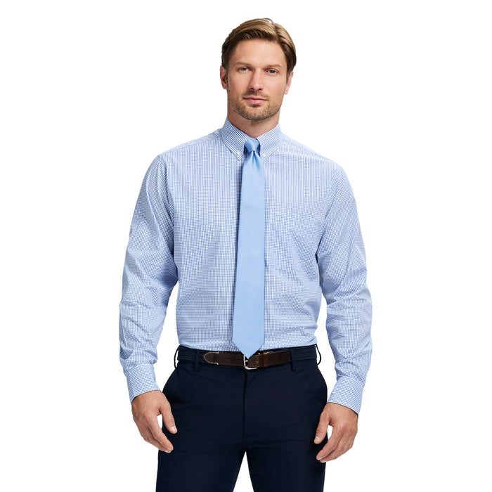 izod ALL-OVER STRETCH BUTTON-DOWN DRESS SHIRT (BUTTON DOWN COLLAR) - BLUE