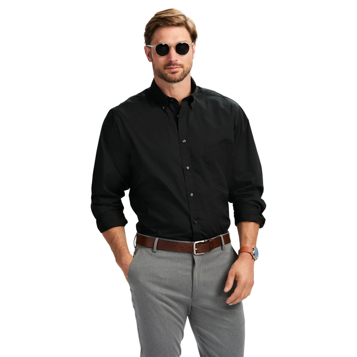 Izod ALL-OVER STRETCH BUTTON-DOWN DRESS SHIRT (BUTTON DOWN COLLAR) - BLACK